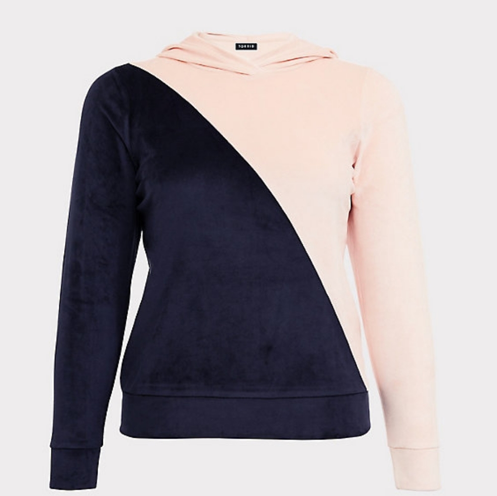 🆕 Torrid Pink & Navy Color Block Velour Hoodie - Picture 7 of 8